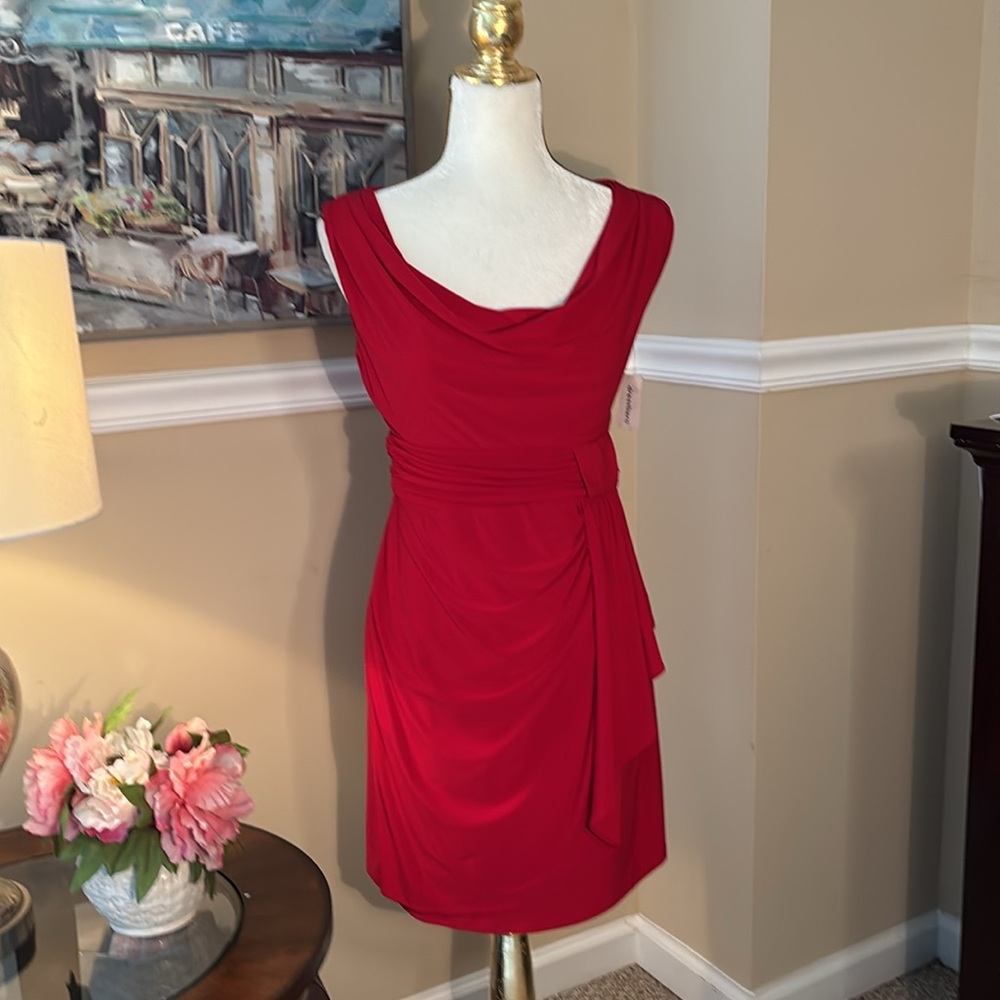 NWT Sexy red slinky dress with slimming ruched waist.